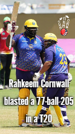 Rahkeem Cornwall blasted a 77-ball 205 in a T20 tournament in the United States