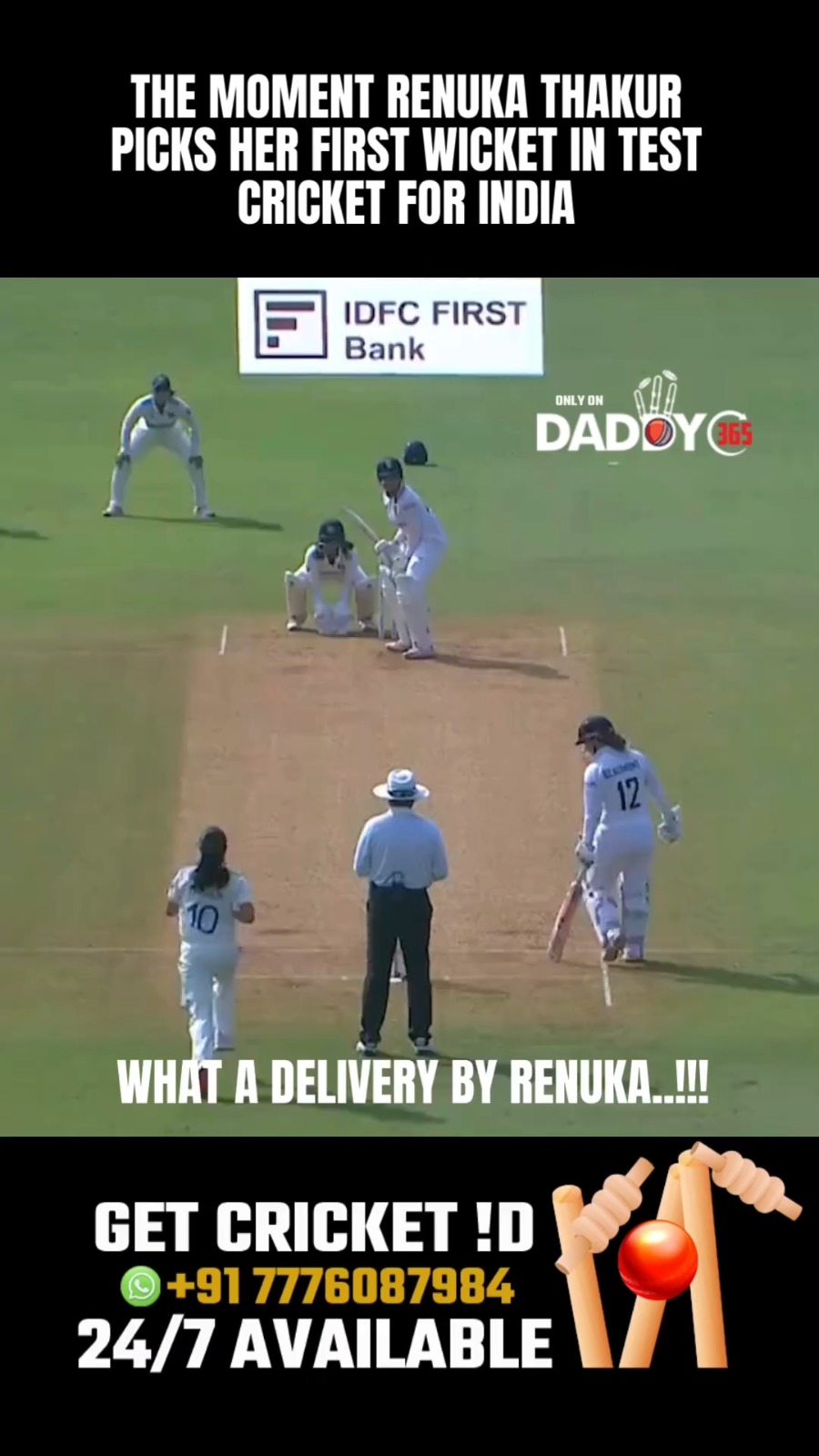 The moment Renuka Thakur picks her first wicket in Test cricket for India.💥💥