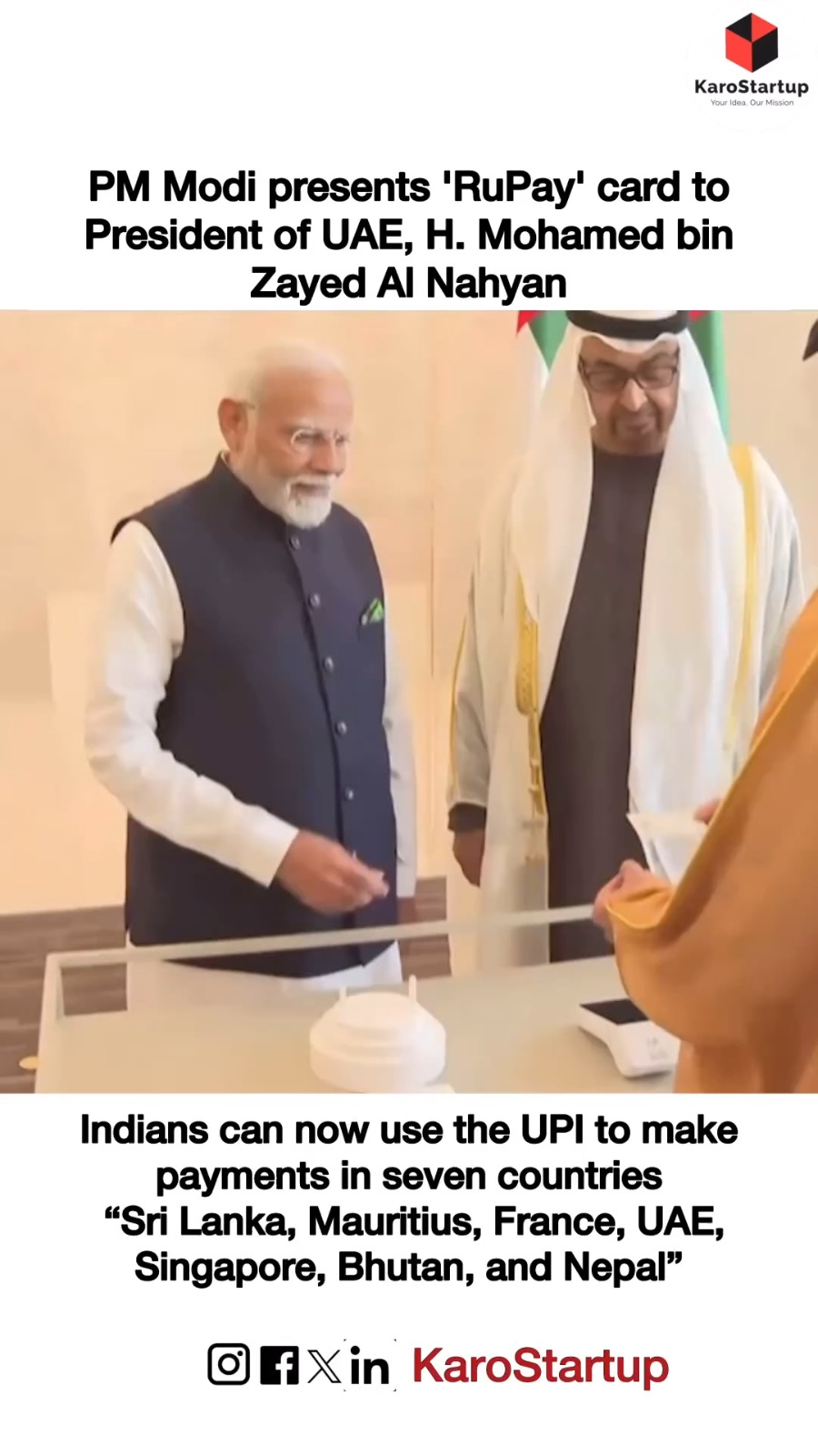 PM Modi presents ‘RuPay’ card to President of UAE, H. Mohamed bin Zayed Al Nahyan